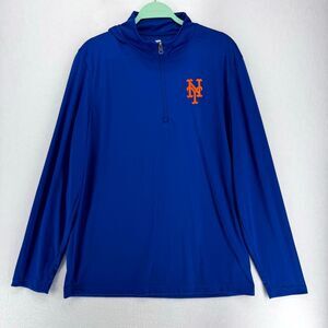 Fnatics New York Mets MLB Quarter Zip Performance Sweater Blue Color Mens Size L